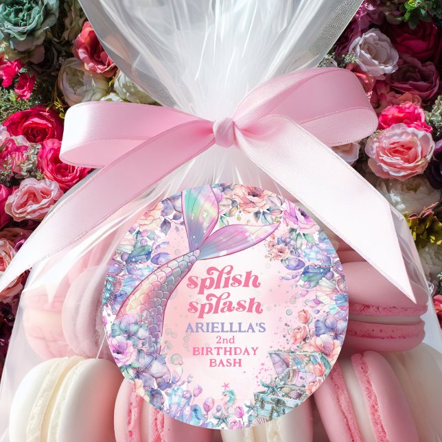 Pegatina Redonda Flower Glitter Mermaid Tail 2nd Birthday (Subido por el creador)