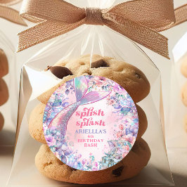 Pegatina Redonda Flower Glitter Mermaid Tail 4th Birthday