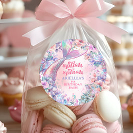 Pegatina Redonda Flower Glitter Mermaid Tail 6th Birthday