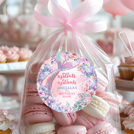 Pegatina Redonda Flower Glitter Mermaid Tail 7th Birthday