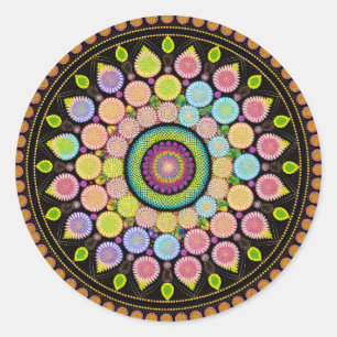 PEGATINA REDONDA FLOWER MANDALA ART PARA MEDITACIÓN ESPIRITUAL