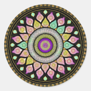 PEGATINA REDONDA FLOWER MANDALA ART PARA MEDITACIÓN ESPIRITUAL
