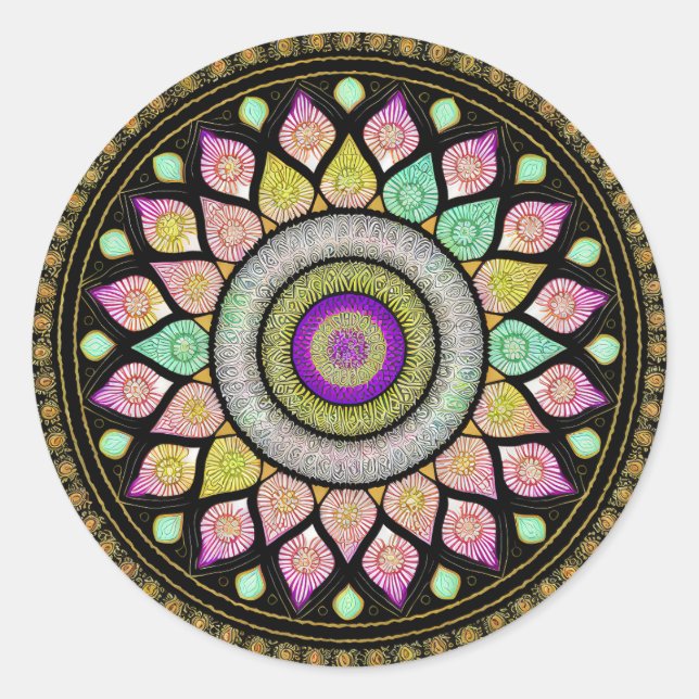 PEGATINA REDONDA FLOWER MANDALA ART PARA MEDITACIÓN ESPIRITUAL (Anverso)