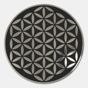 Pegatina Redonda Flower Of Life - Silver 1 stamp   black