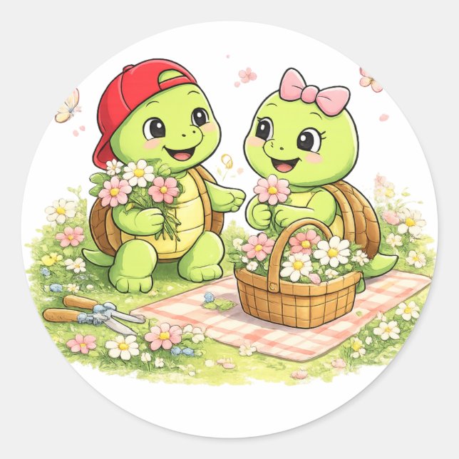 Pegatina Redonda Flower Picking (Anverso)