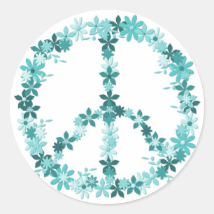 Pegatina Redonda Flower power del símbolo de paz