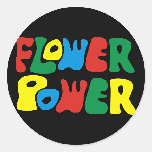 Pegatina Redonda Flower Power hippie (Anverso)