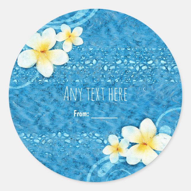 Pegatina Redonda Flower Tropical Flower Blue Summer Party Favor (Anverso)