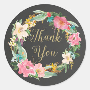Pegatina Redonda Flowers Chalkboard Gracias Sticker