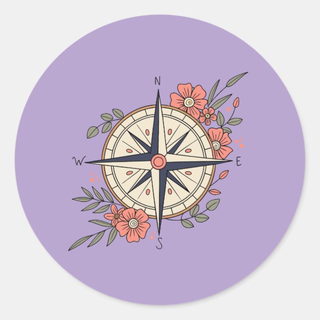 Pegatina Redonda Flowers, Directions, Compass  (Anverso)
