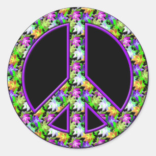 PEGATINA REDONDA FLOWERS PEACE SIGN
