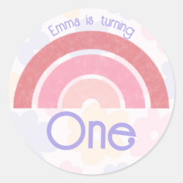 Pegatina Redonda Flowery Rainbow Birday