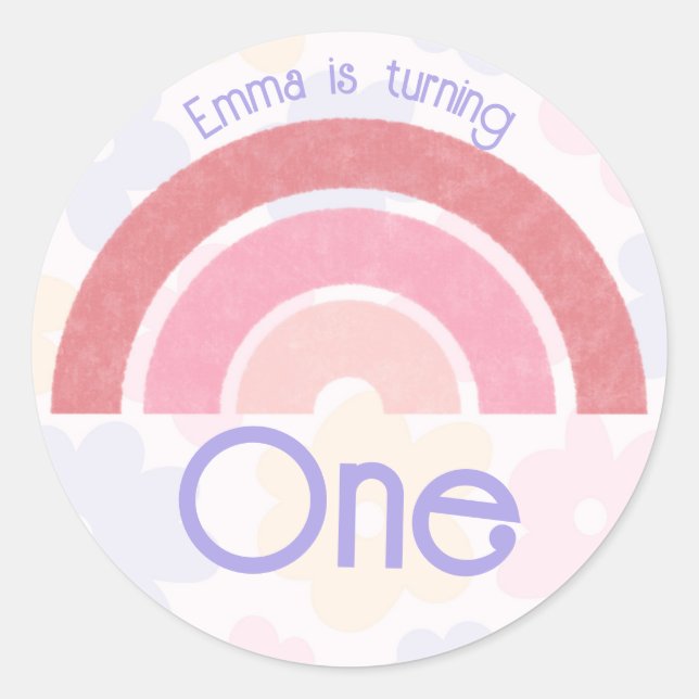 Pegatina Redonda Flowery Rainbow Birday (Anverso)