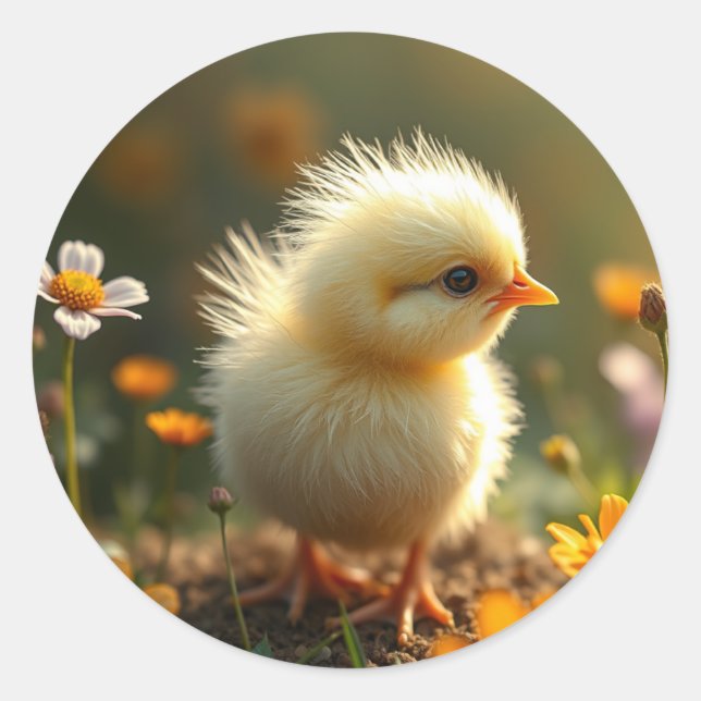 Pegatina Redonda Fluffy Chick Pegatinas (Anverso)