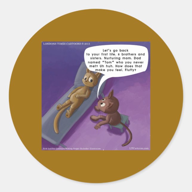 Pegatina Redonda Fluffy En Terapia Divertido Personalizado De Gatos (Anverso)