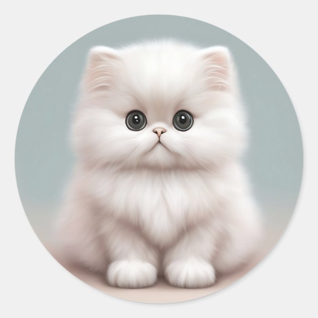 Pegatina Redonda Fluffy Persian Nursery Cat Art (Anverso)