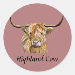 Pegatina Redonda Fluffy Red Highland Cow Original Digital Art