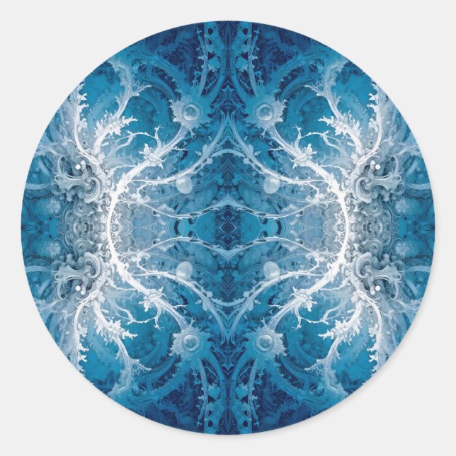 Pegatina Redonda Flujo cósmico sagrado - Simetría plateada azul (Anverso)