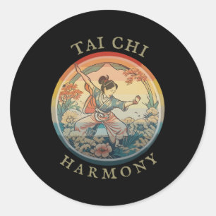 Pegatina Redonda Flujo de Armonía Histórica de Dibujo de Tai Chi