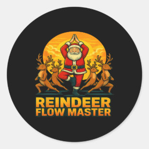 Pegatina Redonda Flujo de Reno Maestro Yoga Santa Navidad Vacacione