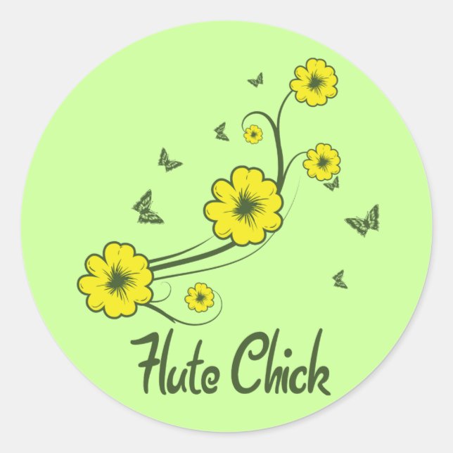 Pegatina Redonda Flute Chick (Anverso)