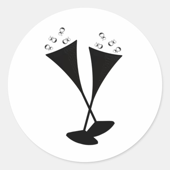 Pegatina Redonda Flutes de champán en blanco y negro (Anverso)