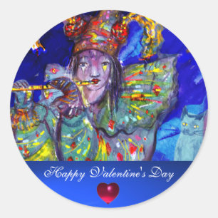 Pegatina Redonda FLUTISTA EN AZUL / Mascarada de San Valentín