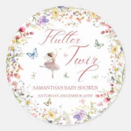 Pegatina Redonda Flutter y Twirl Alas Mágicas Baby Shower