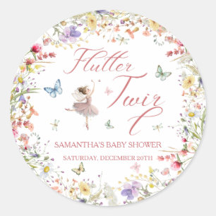 Pegatina Redonda Flutter y Twirl Alas Mágicas Baby Shower