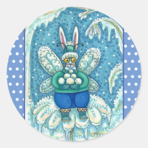 PEGATINA REDONDA FLUTTERBUN WINTER WONDERLAND, FUNNY BUNNY RABBIT