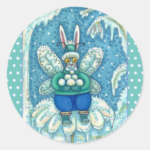 PEGATINA REDONDA FLUTTERBUN WINTER WONDERLAND, FUNNY BUNNY RABBIT