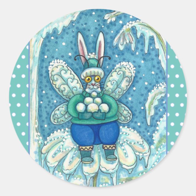 PEGATINA REDONDA FLUTTERBUN WINTER WONDERLAND, FUNNY BUNNY RABBIT (Anverso)