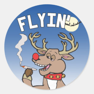 Pegatina Redonda Flyin' Rudolph