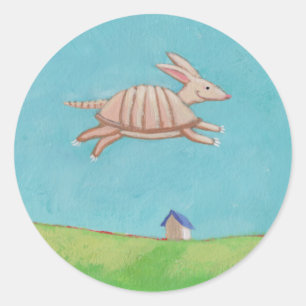 Pegatina Redonda Flying Armadillo pintura original arte divertido