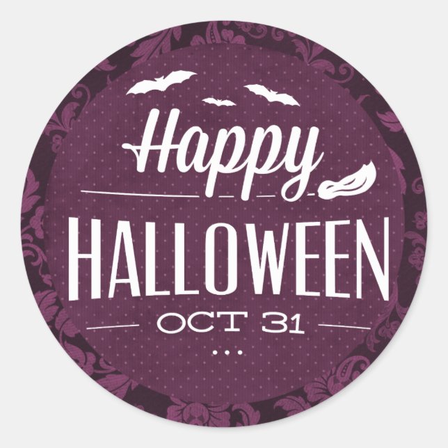 Pegatina Redonda Flying Bats Happy Halloween (Anverso)