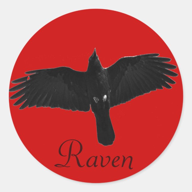 Pegatina Redonda Flying Black Raven Corvid Crow lover Photo Design (Anverso)