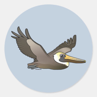 Pegatina Redonda Flying Brown Pelican