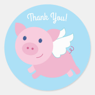 Pegatina Redonda Flying Pig Cute Primer Cumpleaños Gracias