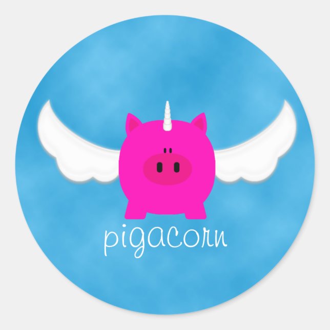 Pegatina Redonda Flying Pigacorn (Anverso)
