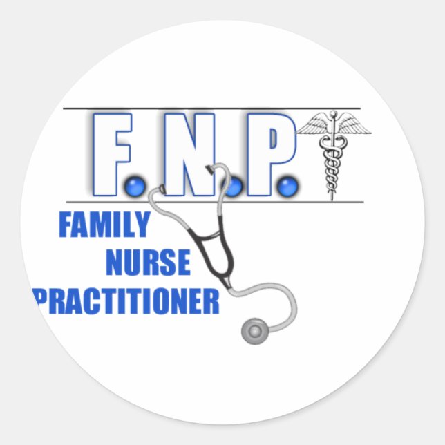 PEGATINA REDONDA FNP LOGO STETHOSCOPE FAMILIAR PROFESIONAL DE ENFER (Anverso)