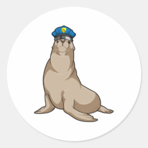 Pegatina Redonda Foca sellada como oficial de policía
