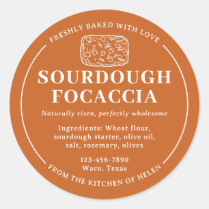 Pegatina Redonda Focaccia de masa madre de color naranja quemado Pe