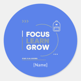 Pegatina Redonda Focus Learn Grow / Motivación y Éxito Escolar