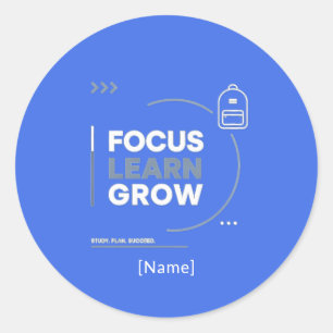 Pegatina Redonda Focus Learn Grow / Motivación y Éxito Escolar