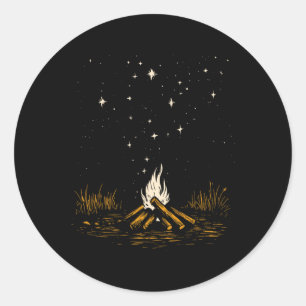 Pegatina Redonda Fogueado Vintage Camping Estrellas Senderismo Aire