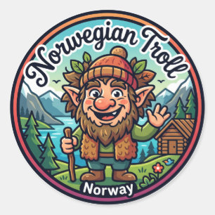 Pegatina Redonda Folclore de trol noruego Noruega