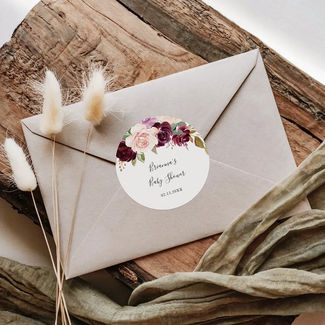 Pegatina Redonda Foliage botánico floral rústico Baby Shower Favor (Subido por el creador)