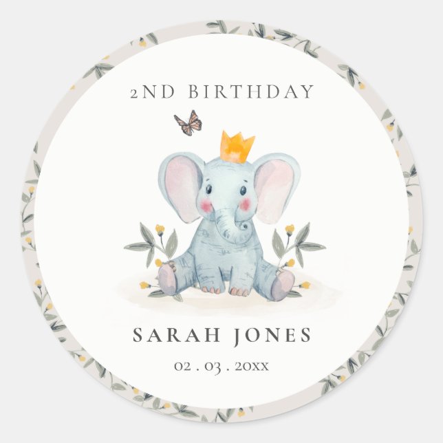 Pegatina Redonda Foliage de Elefantes para Bebés de Woodland Cualqu (Anverso)