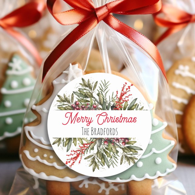 Pegatina Redonda Foliage de Navidades botánicos de bonito (Subido por el creador)