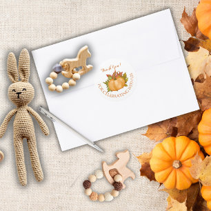 Pegatina Redonda Foliage de Otoño Pumpkin Fall Baby Shower Gracias